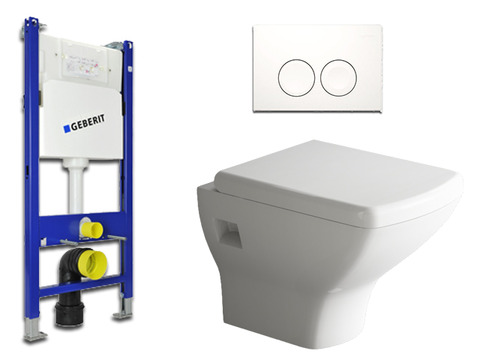 Geberit & Aqua Bagno WC-Set.02 Spülkasten Geberit Basic Vorwandelement + Wand WC + Drückerplatte