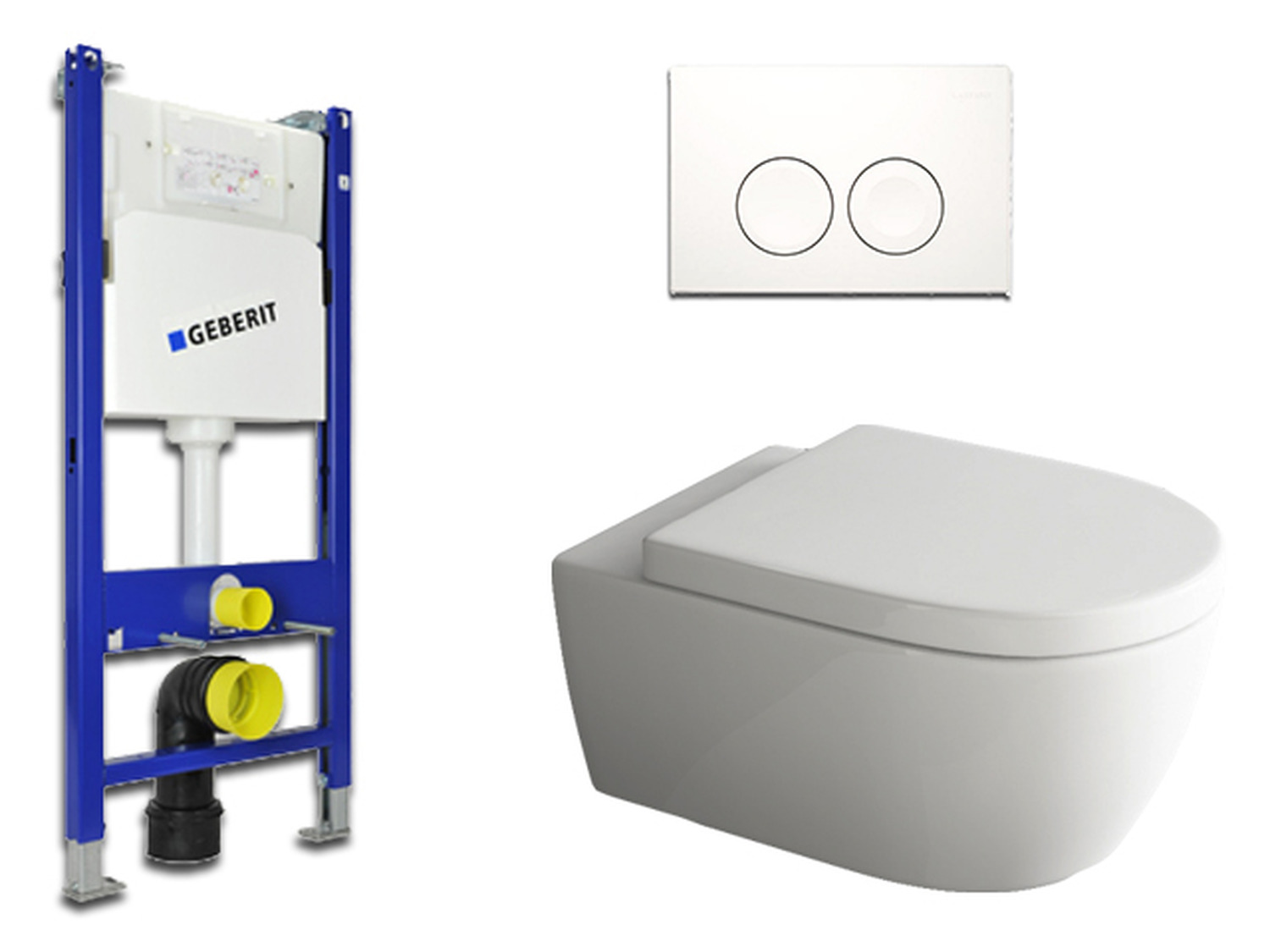 Geberit &amp; SSWW WC-Set.07 sp&uuml;lrandlos Sp&uuml;lkasten Geberit Basic Vorwandelement + Wand WC + Dr&uuml;ckerplatte