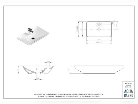 Waschbecken Aufsatzwaschtisch 64cm - Leon - KB.LEON.002