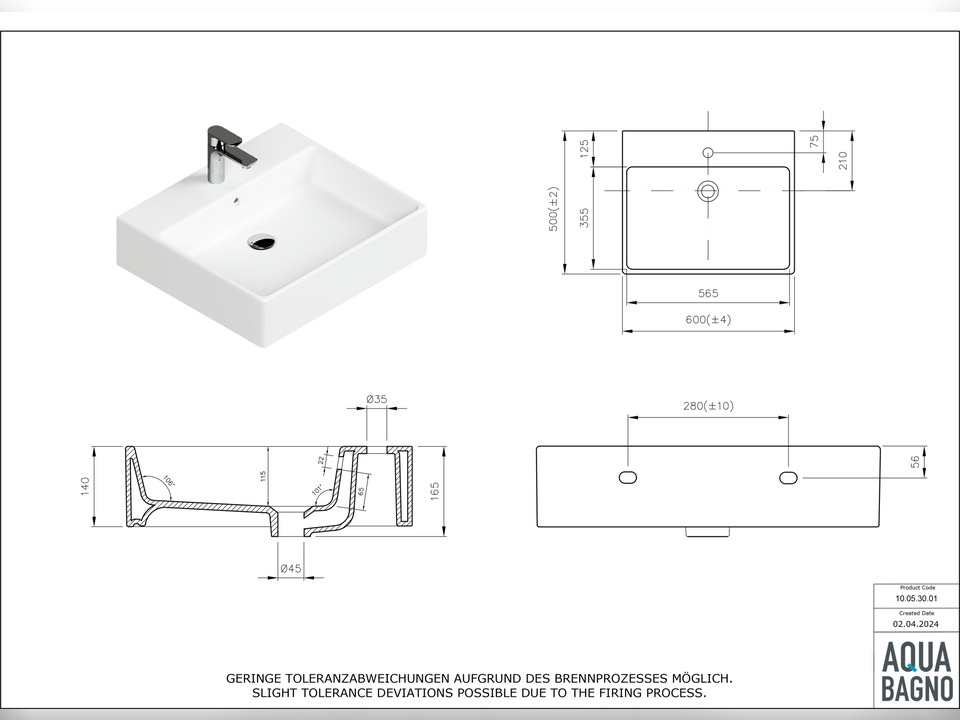Waschbecken 60cm - Solo - 10.05.30.01