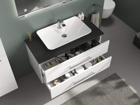 Flex Badmöbel 100, Weiß Hochglanz, Keramik...