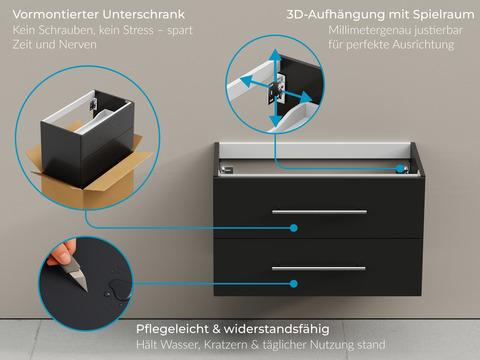 Flex Badmöbel 100, Schwarz Hochglanz Lackiert,...