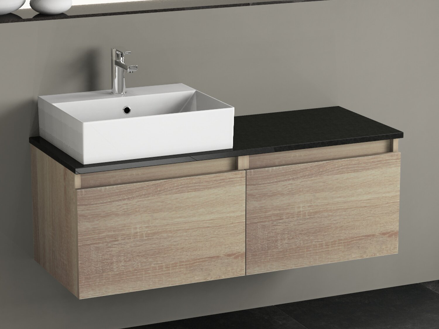 Mia Badm&ouml;bel 115, Eiche Gold, Keramik Waschbecken, Natursteinplatte