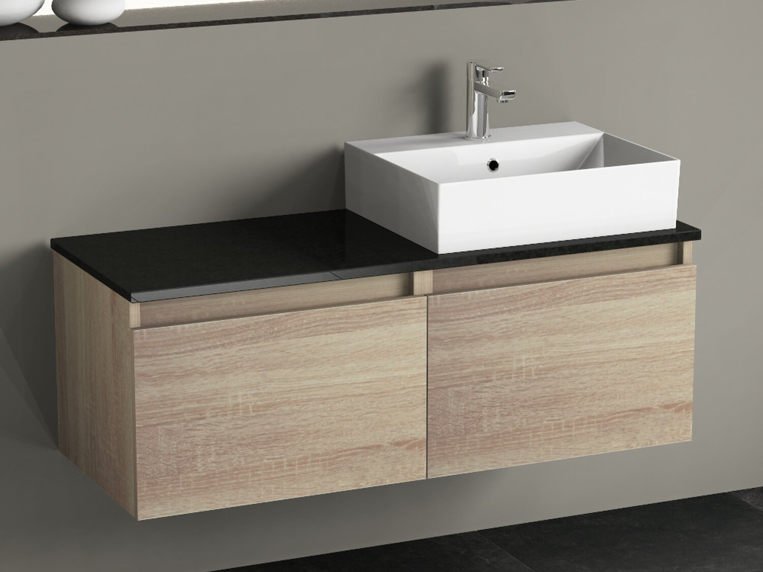 Mia Badm&ouml;bel 115, Eiche Gold, Keramik Waschbecken, Natursteinplatte