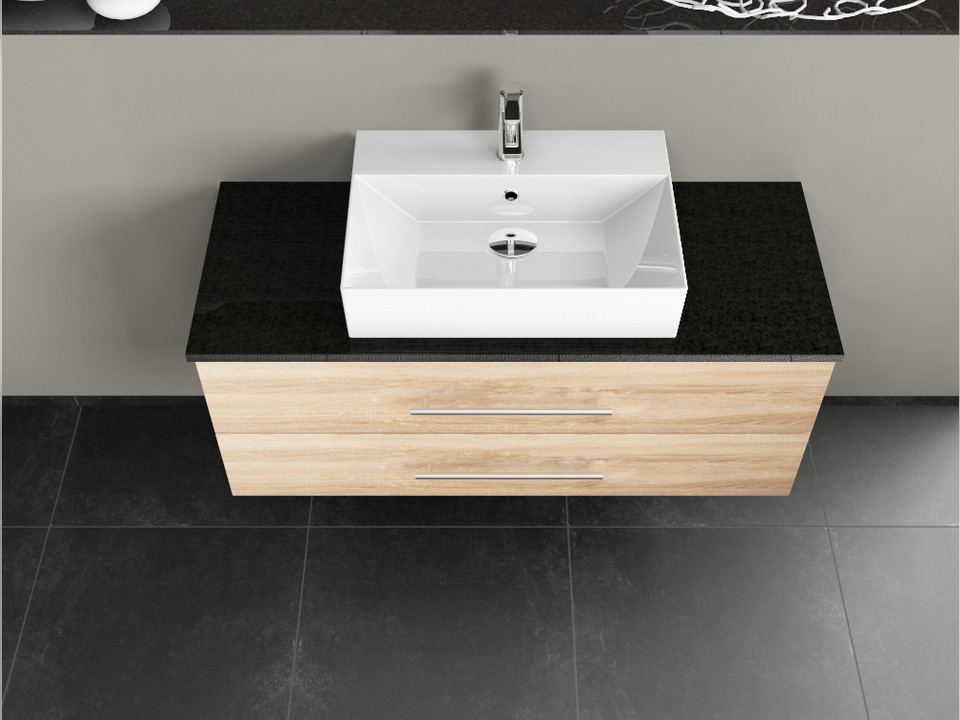 Flex Badm&ouml;bel 120, Eiche Gold, Keramik Waschbecken, Natursteinplatte