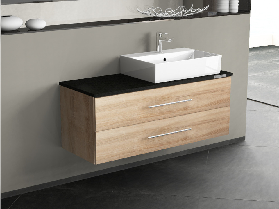 Flex Badm&ouml;bel 120, Eiche Gold, Keramik Waschbecken, Natursteinplatte