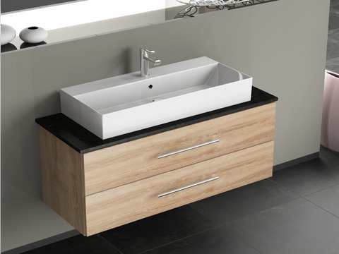 Flex Badmöbel 120, Eiche Gold, Keramik Waschbecken,...