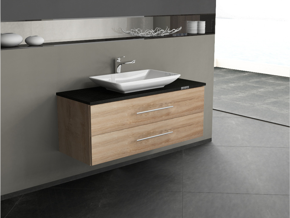 Flex Badm&ouml;bel 120, Eiche Gold, Keramik Waschbecken, Natursteinplatte
