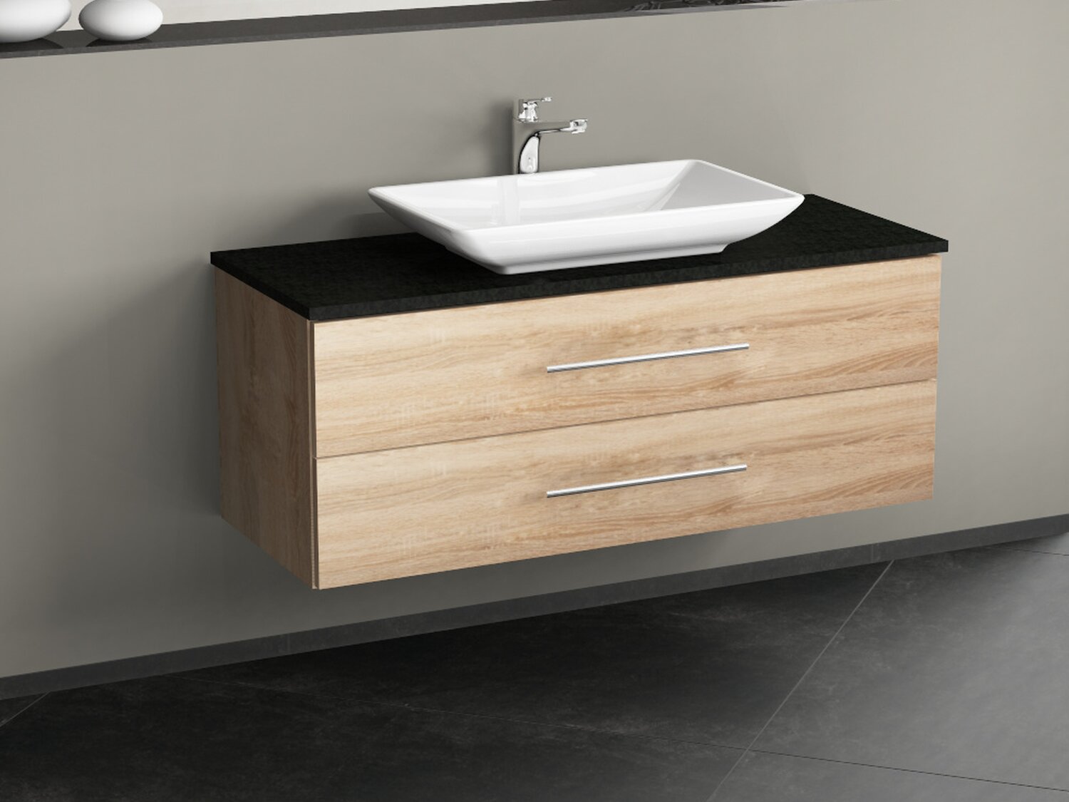 Flex Badm&ouml;bel 120, Eiche Gold, Keramik Waschbecken, Natursteinplatte