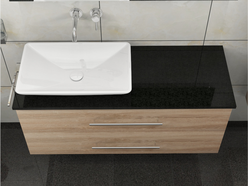 Flex Badm&ouml;bel 120, Eiche Gold, Keramik Waschbecken, Natursteinplatte