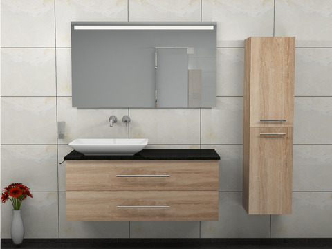 Flex Badmöbel 120, Eiche Gold, Keramik Waschbecken,...