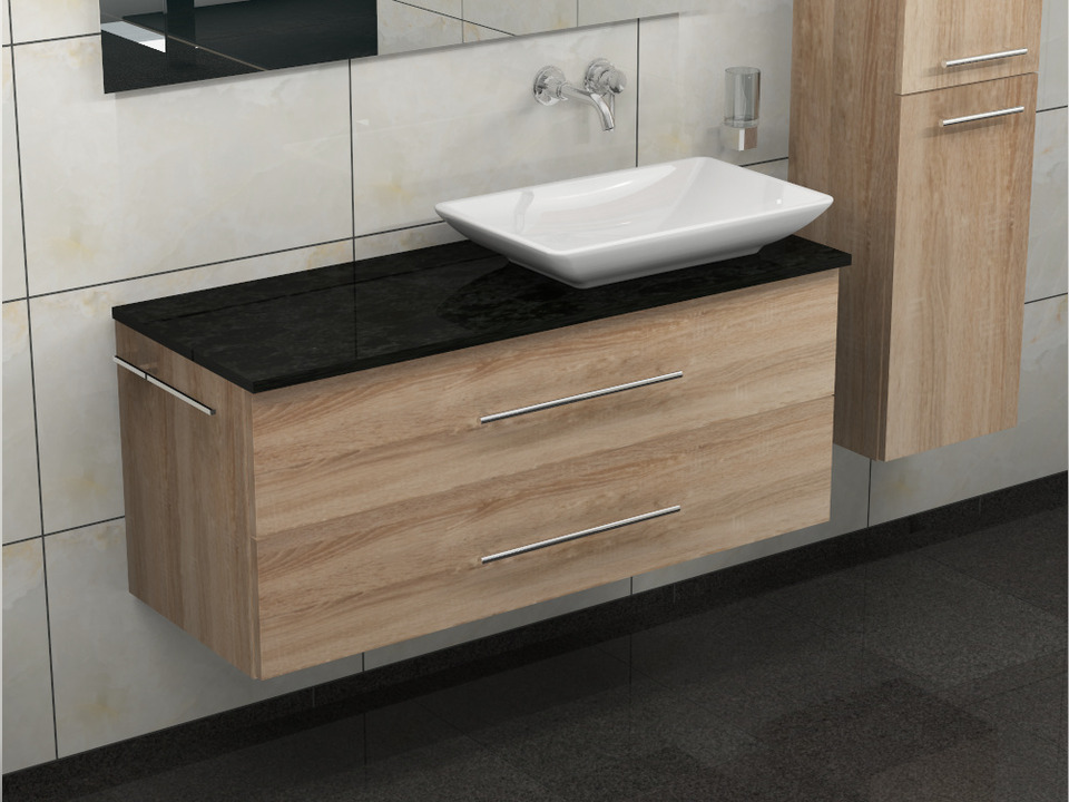 Flex Badm&ouml;bel 120, Eiche Gold, Keramik Waschbecken, Natursteinplatte