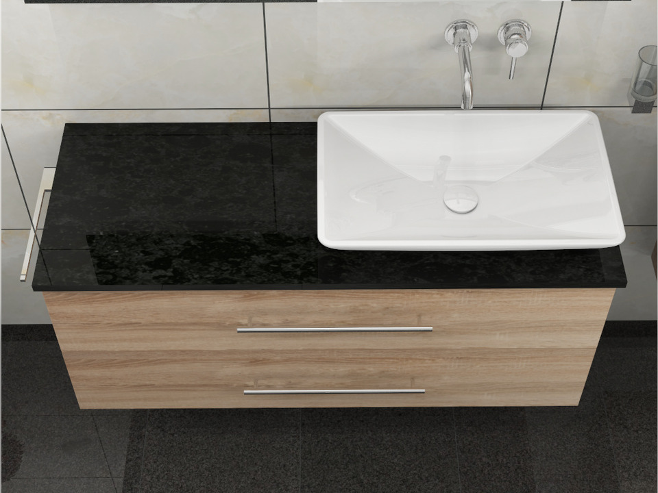 Flex Badm&ouml;bel 120, Eiche Gold, Keramik Waschbecken, Natursteinplatte