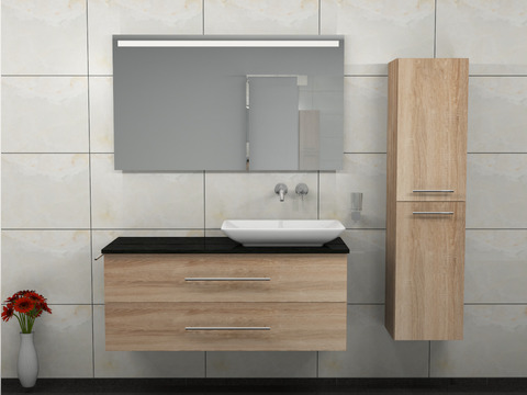 Flex Badmöbel 120, Eiche Gold, Keramik Waschbecken,...