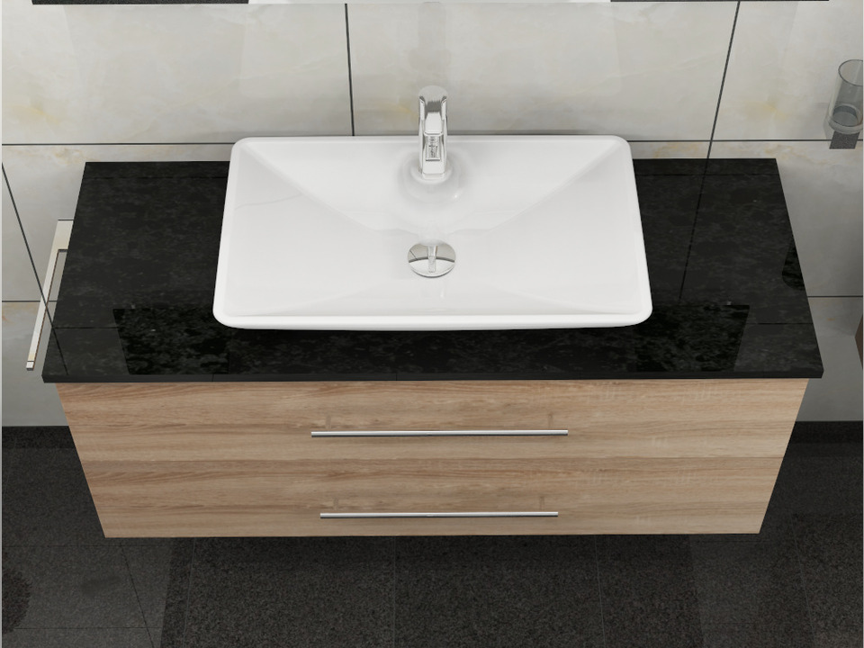 Flex Badm&ouml;bel 120, Eiche Gold, Keramik Waschbecken, Natursteinplatte