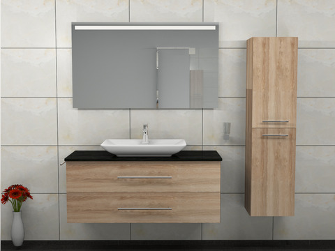 Flex Badmöbel 120, Eiche Gold, Keramik Waschbecken,...