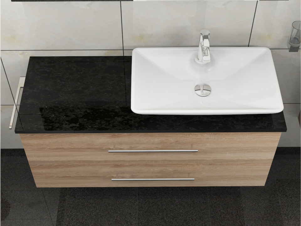 Flex Badm&ouml;bel 120, Eiche Gold, Keramik Waschbecken, Natursteinplatte