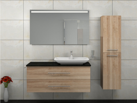 Flex Badmöbel 120, Eiche Gold, Keramik Waschbecken,...