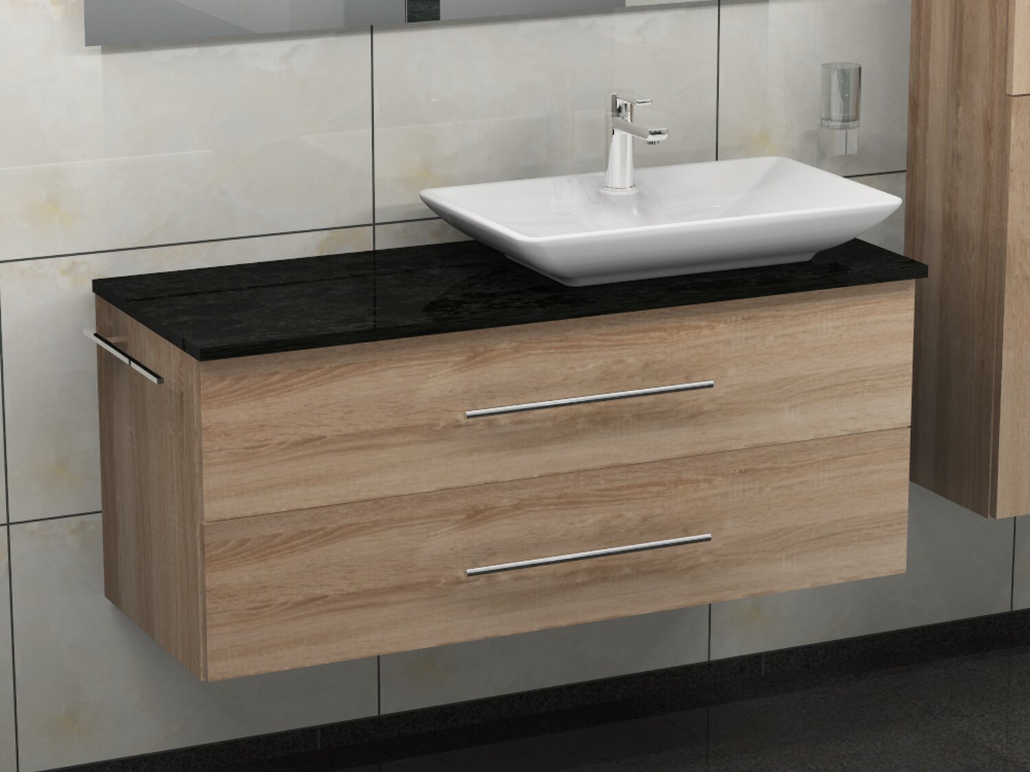 Flex Badm&ouml;bel 120, Eiche Gold, Keramik Waschbecken, Natursteinplatte