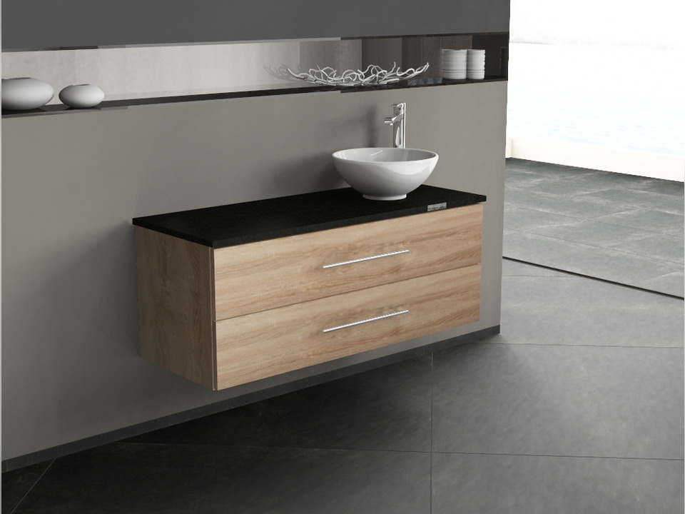 Flex Badm&ouml;bel 120, Eiche Gold, Keramik Waschbecken, Natursteinplatte