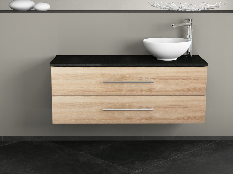 Flex Badm&ouml;bel 120, Eiche Gold, Keramik Waschbecken, Natursteinplatte