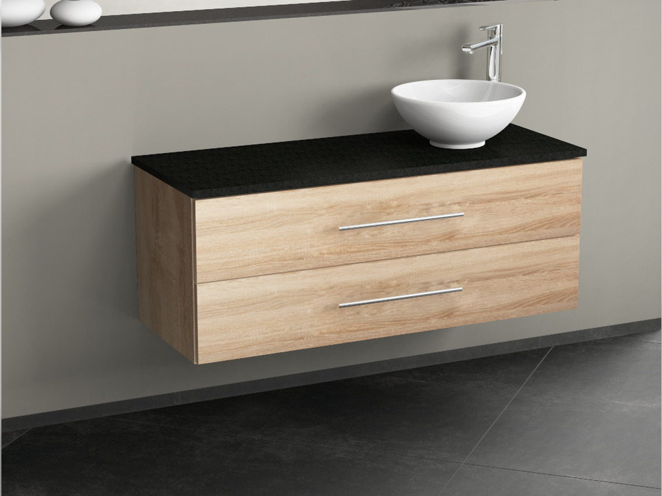Flex Badm&ouml;bel 120, Eiche Gold, Keramik Waschbecken, Natursteinplatte