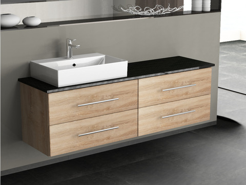Flex Badmöbel 160, Eiche Gold, Keramik Waschbecken,...