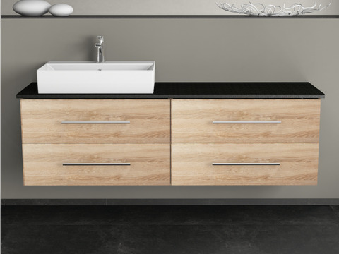Flex Badmöbel 160, Eiche Gold, Keramik Waschbecken,...