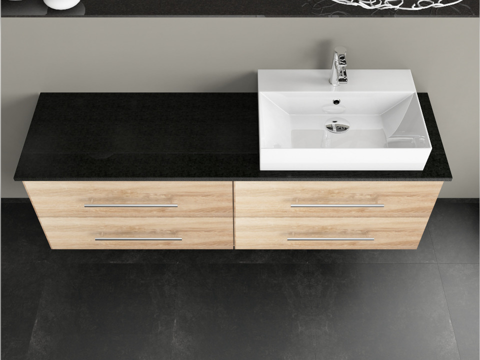 Flex Badm&ouml;bel 160, Eiche Gold, Keramik Waschbecken, Natursteinplatte