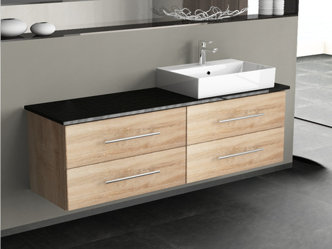Flex Badmöbel 160, Eiche Gold, Keramik Waschbecken,...