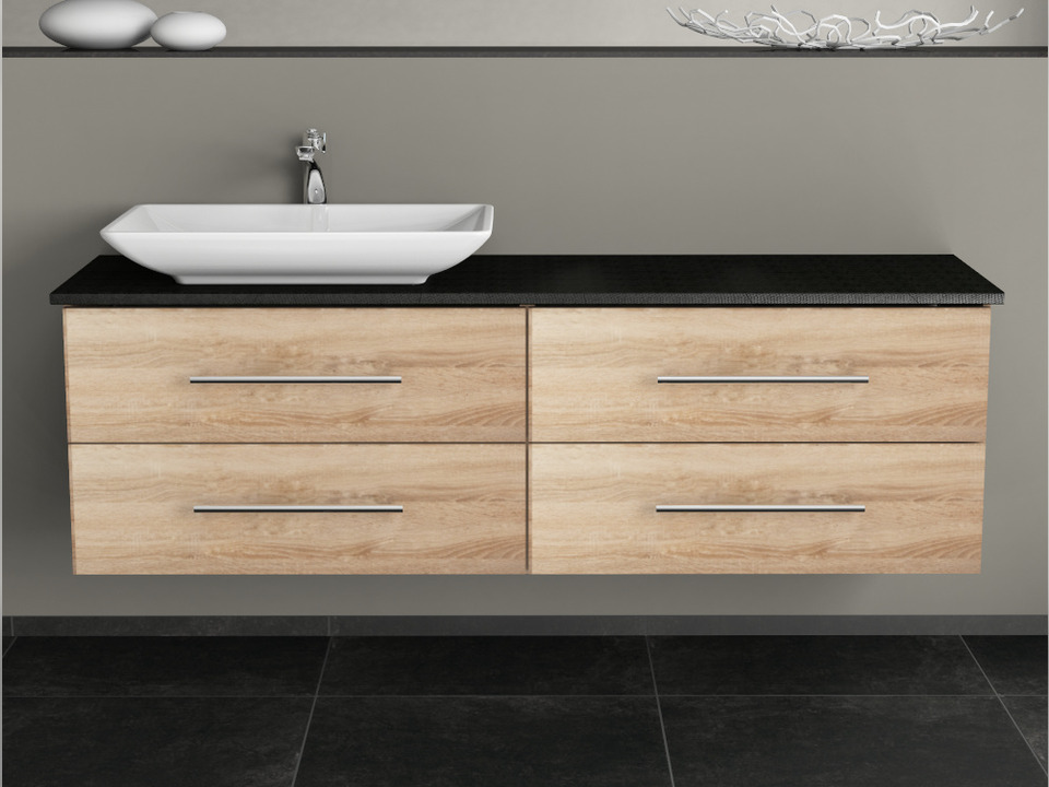 Flex Badm&ouml;bel 160, Eiche Gold, Keramik Waschbecken, Natursteinplatte
