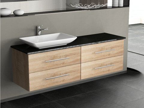 Flex Badmöbel 160, Eiche Gold, Keramik Waschbecken,...