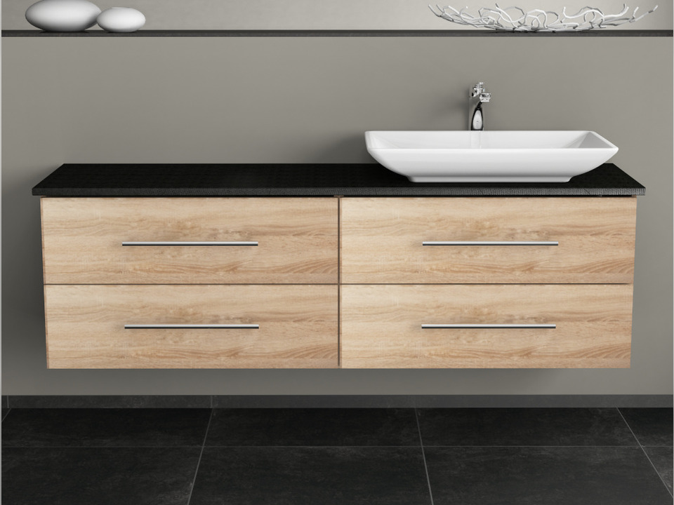 Flex Badm&ouml;bel 160, Eiche Gold, Keramik Waschbecken, Natursteinplatte