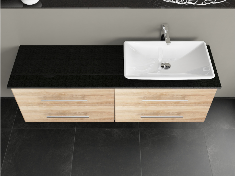 Flex Badm&ouml;bel 160, Eiche Gold, Keramik Waschbecken, Natursteinplatte
