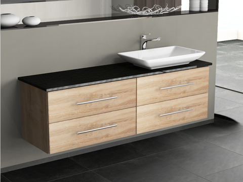 Flex Badmöbel 160, Eiche Gold, Keramik Waschbecken,...