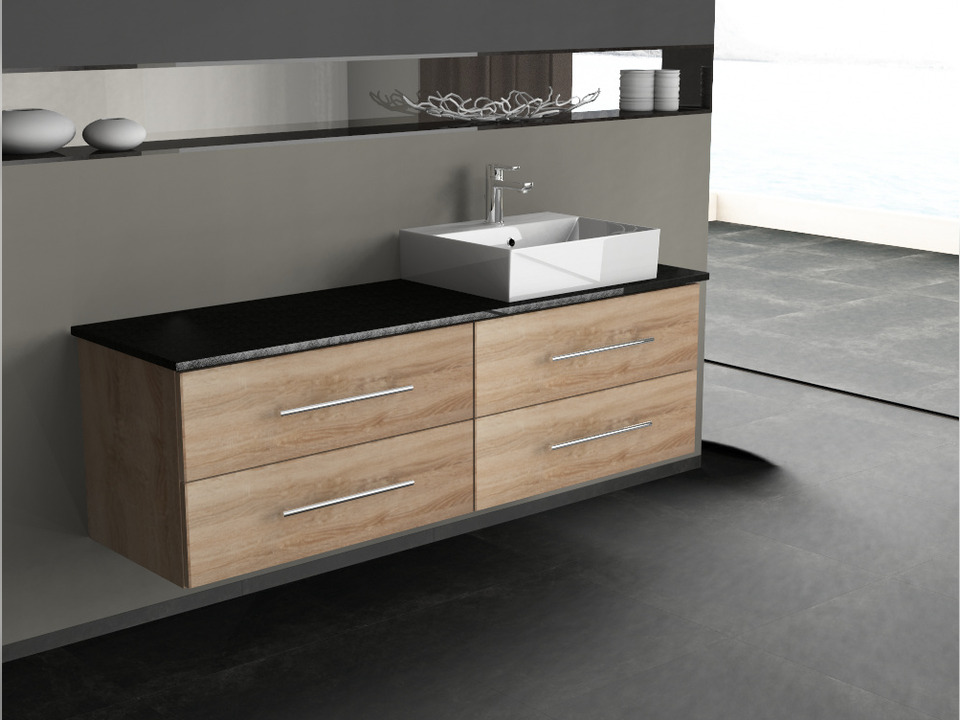 Flex Badm&ouml;bel 160, Eiche Gold, Keramik Waschbecken, Natursteinplatte