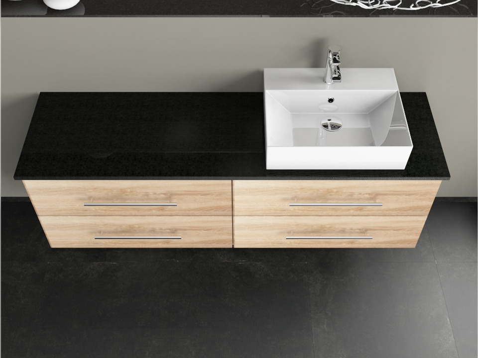 Flex Badm&ouml;bel 160, Eiche Gold, Keramik Waschbecken, Natursteinplatte