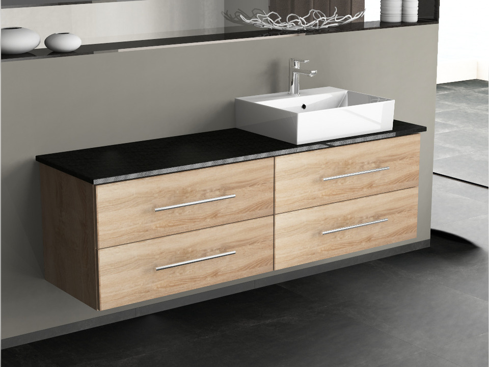 Flex Badm&ouml;bel 160, Eiche Gold, Keramik Waschbecken, Natursteinplatte