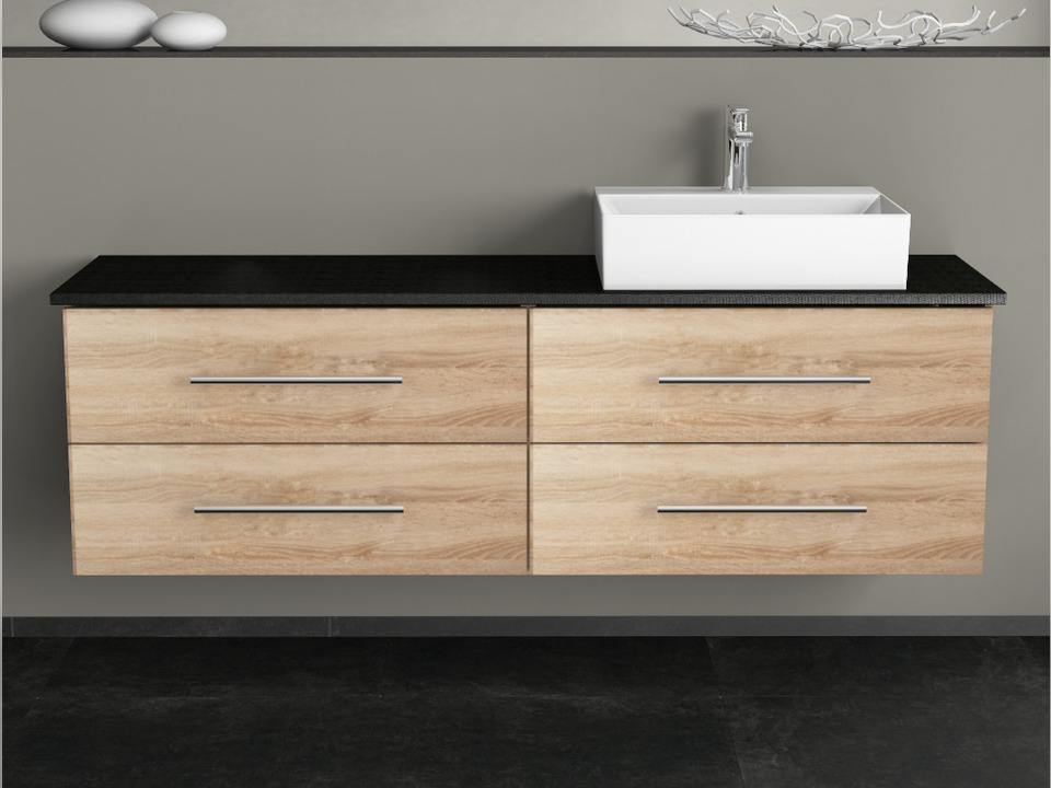 Flex Badm&ouml;bel 160, Eiche Gold, Keramik Waschbecken, Natursteinplatte