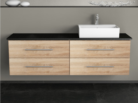 Flex Badmöbel 160, Eiche Gold, Keramik Waschbecken,...