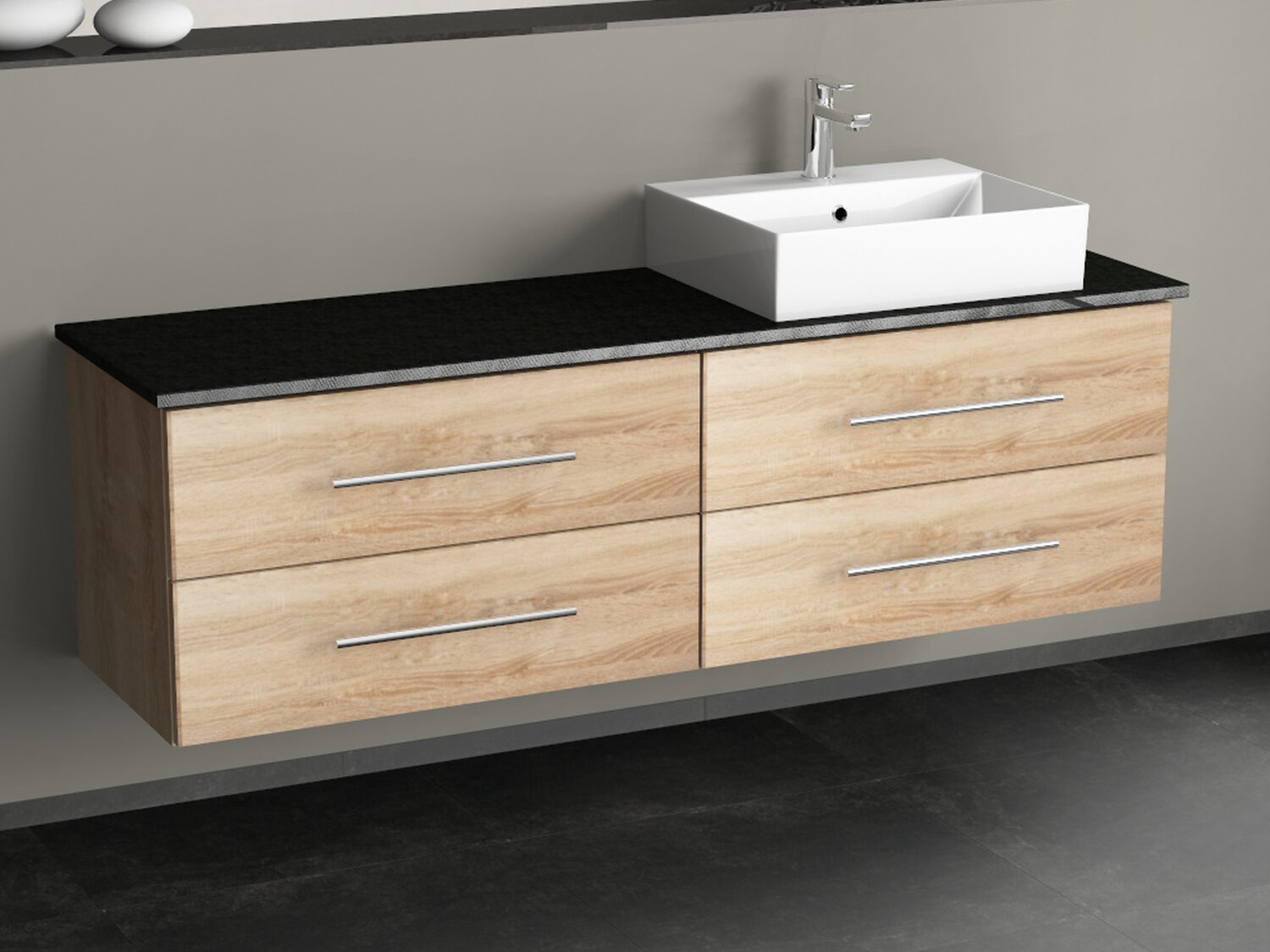 Flex Badm&ouml;bel 160, Eiche Gold, Keramik Waschbecken, Natursteinplatte