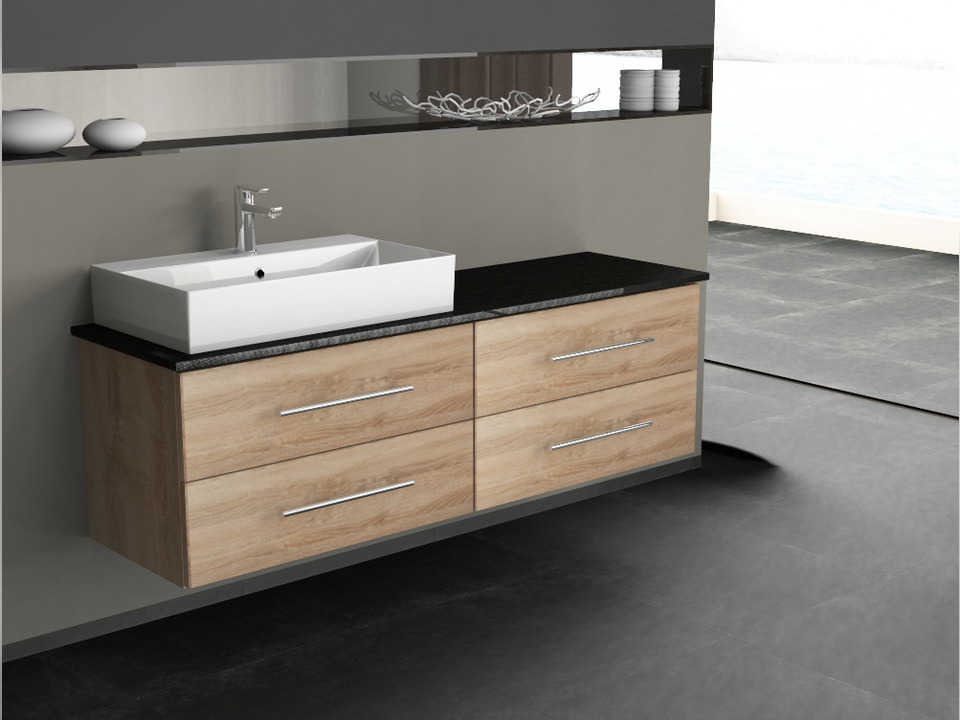 Flex Badm&ouml;bel 160, Eiche Gold, Keramik Waschbecken, Natursteinplatte