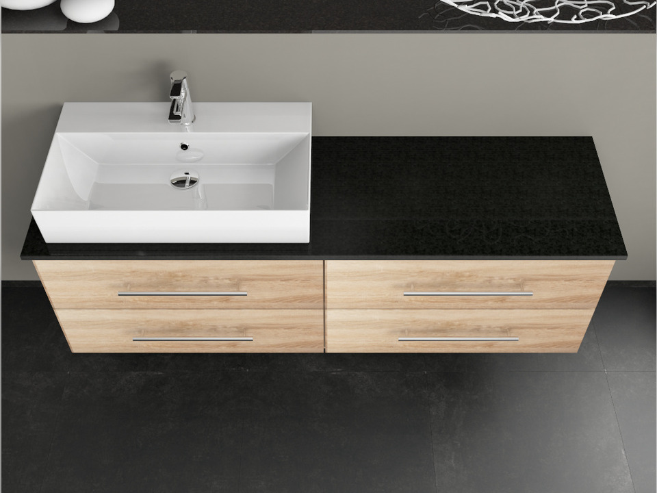 Flex Badm&ouml;bel 160, Eiche Gold, Keramik Waschbecken, Natursteinplatte