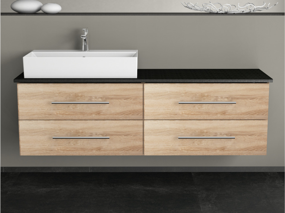 Flex Badm&ouml;bel 160, Eiche Gold, Keramik Waschbecken, Natursteinplatte