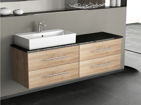 Flex Badmöbel 160, Eiche Gold, Keramik Waschbecken,...