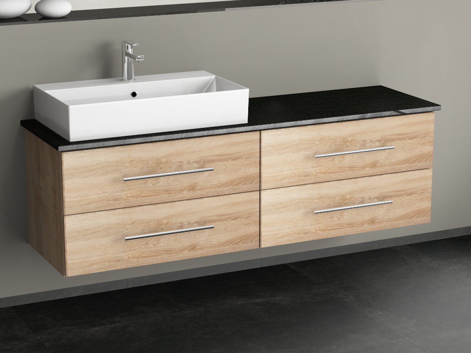 Flex Badm&ouml;bel 160, Eiche Gold, Keramik Waschbecken, Natursteinplatte