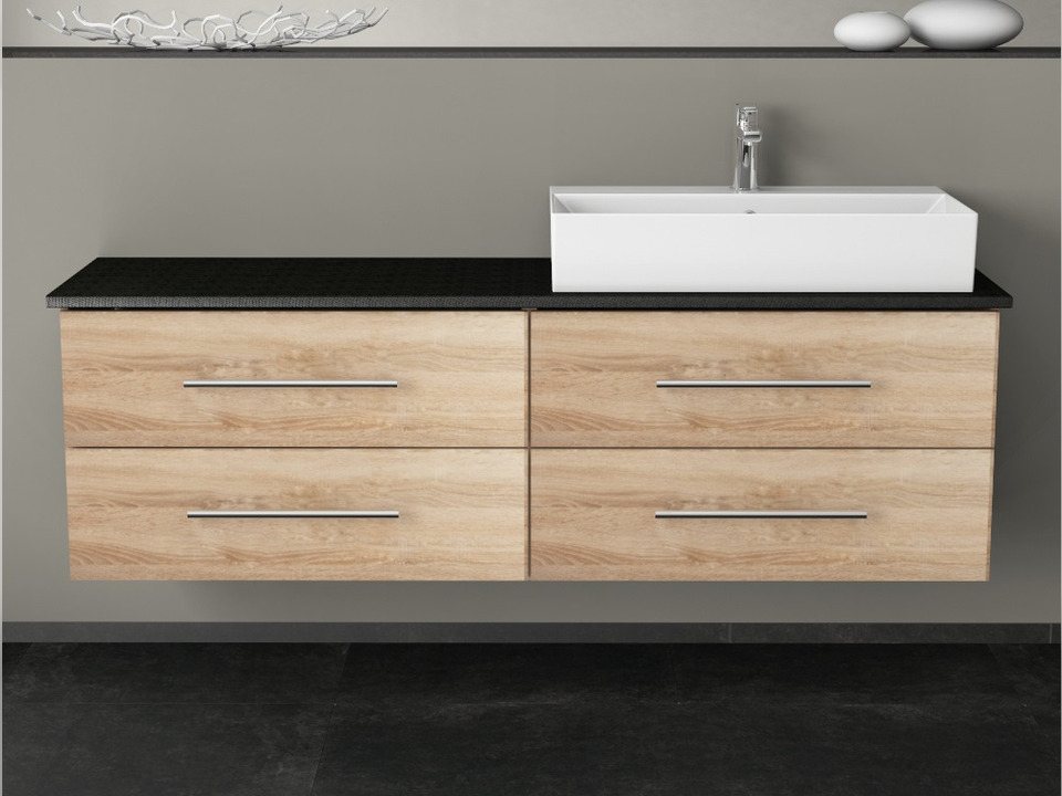 Flex Badm&ouml;bel 160, Eiche Gold, Keramik Waschbecken, Natursteinplatte