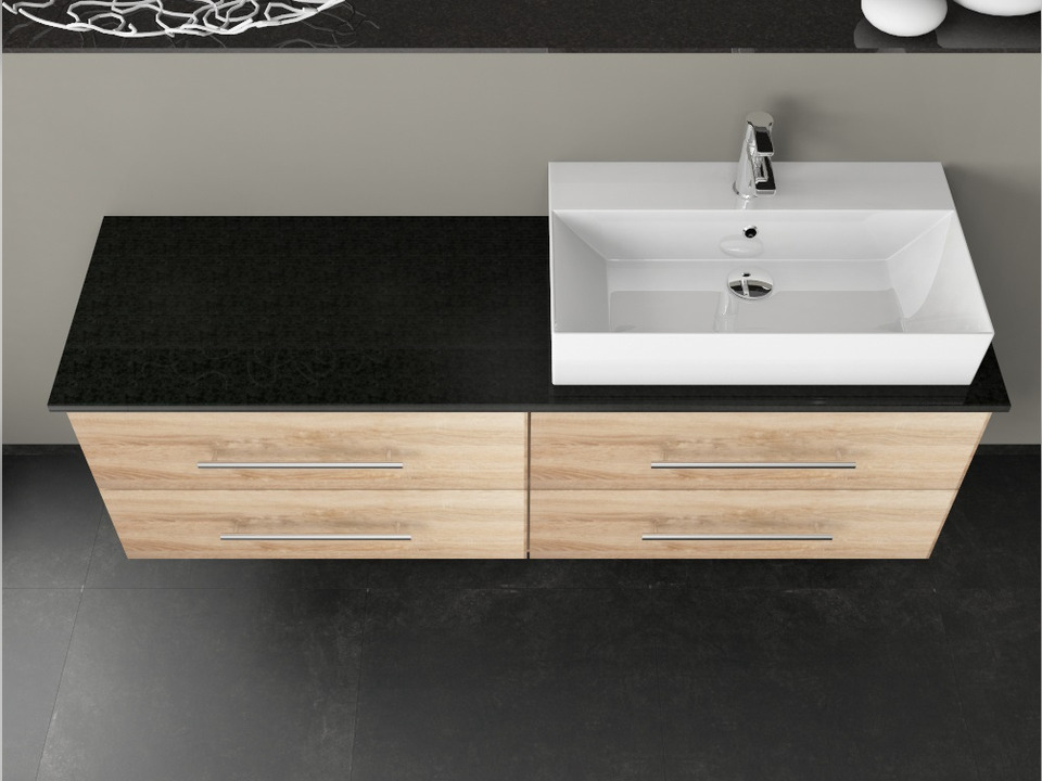 Flex Badm&ouml;bel 160, Eiche Gold, Keramik Waschbecken, Natursteinplatte