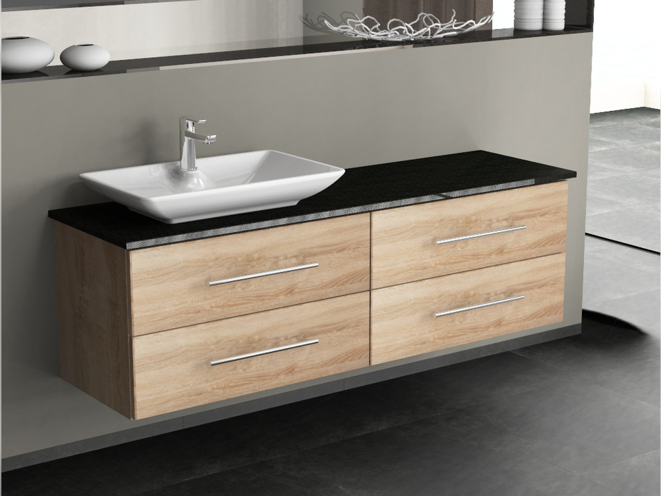 Flex Badm&ouml;bel 160, Eiche Gold, Keramik Waschbecken, Natursteinplatte