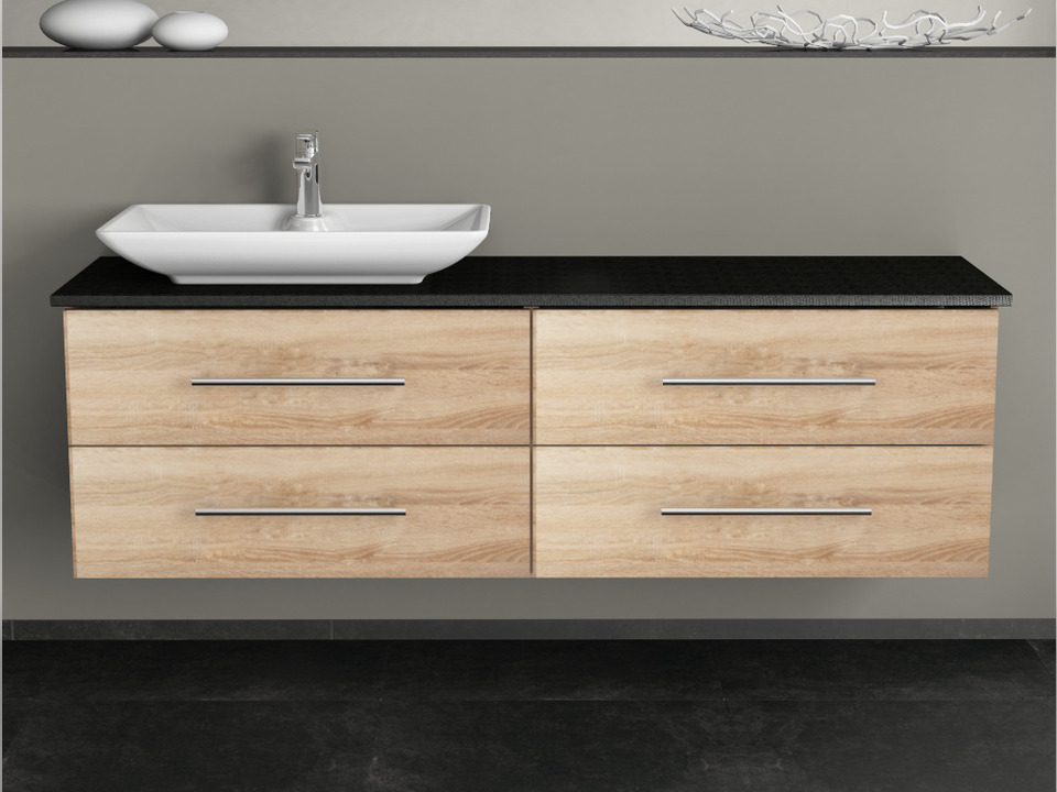 Flex Badm&ouml;bel 160, Eiche Gold, Keramik Waschbecken, Natursteinplatte